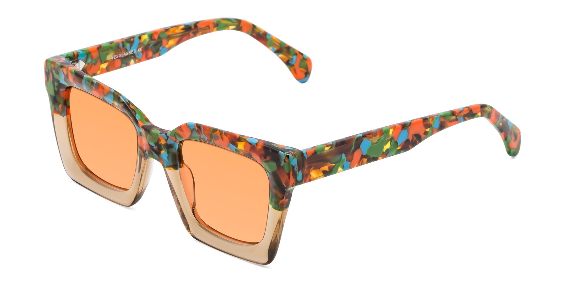 Angle of Piper in Floral-Amber with Medium Orange Tinted Lenses