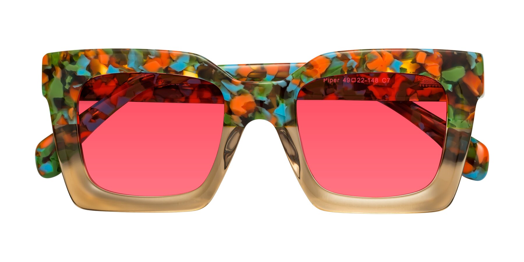 Folded Front of Piper in Floral-Amber with Red Tinted Lenses
