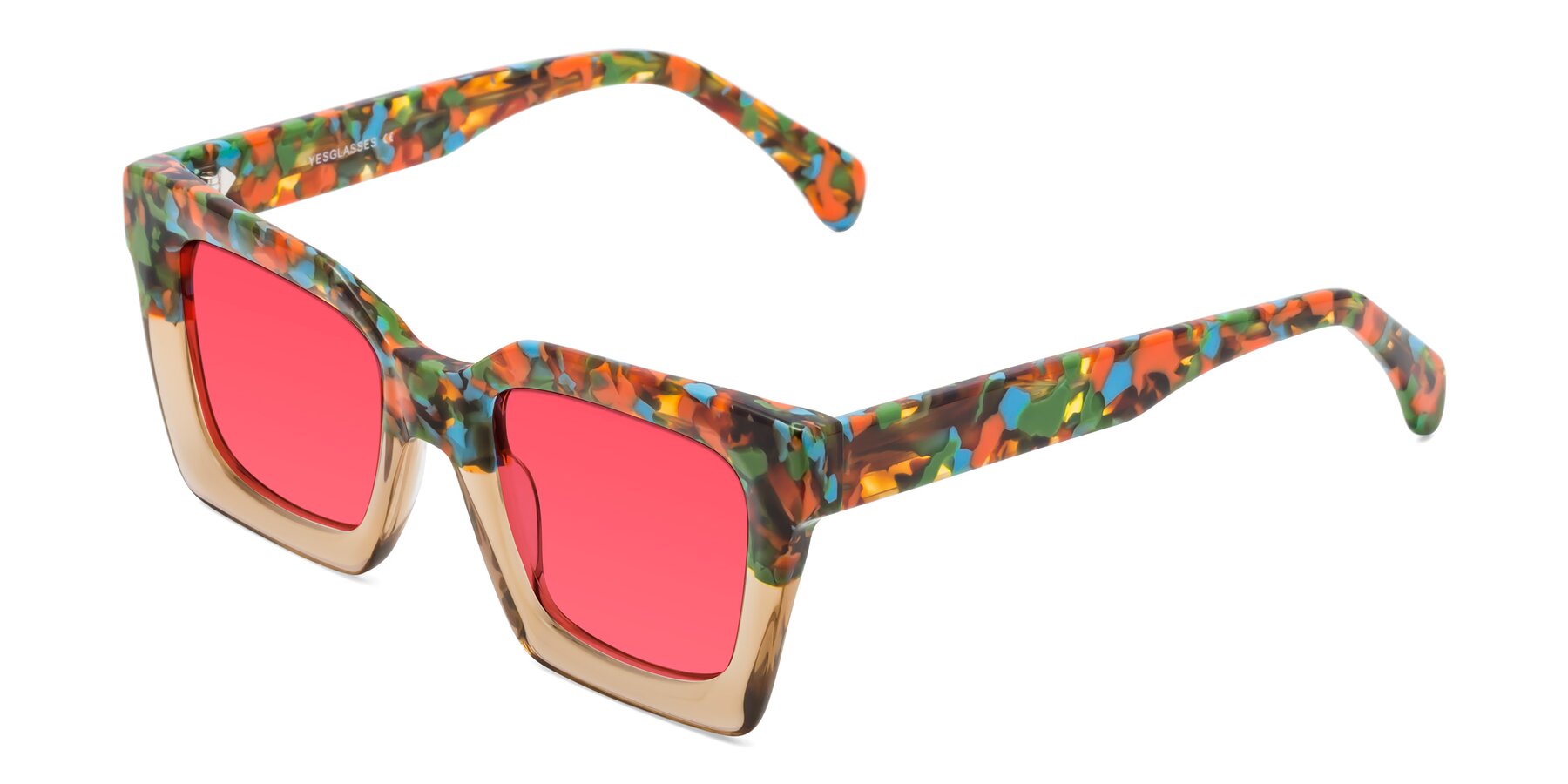 Angle of Piper in Floral-Amber with Red Tinted Lenses