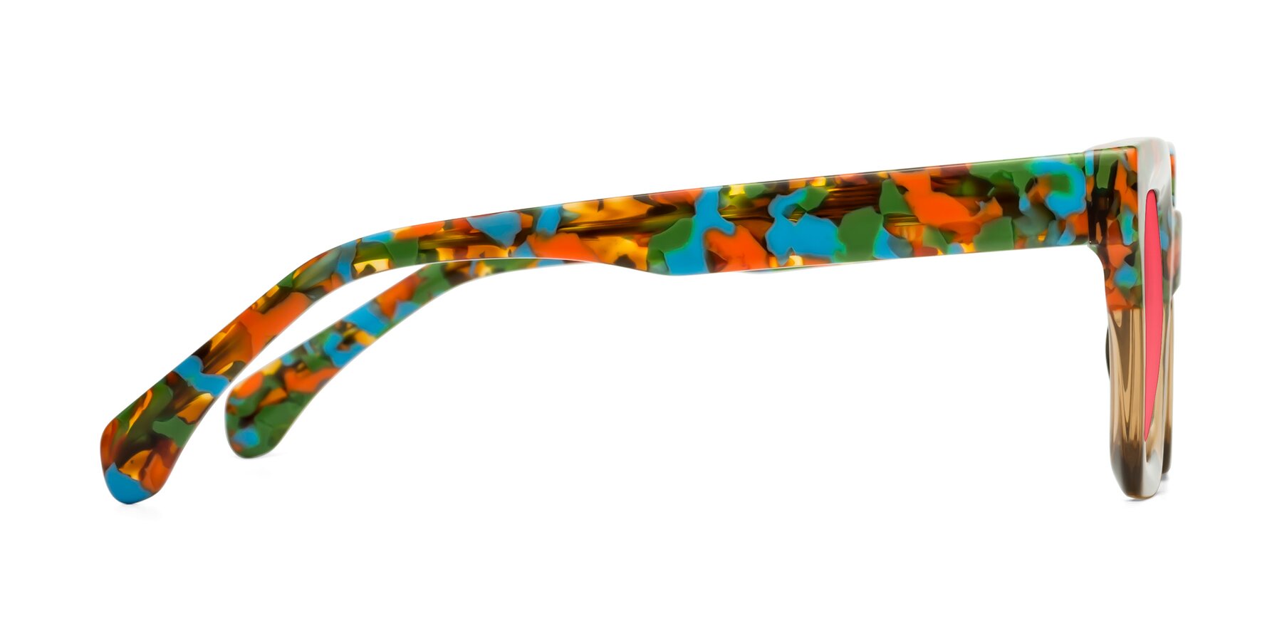 Side of Piper in Floral-Amber with Red Tinted Lenses