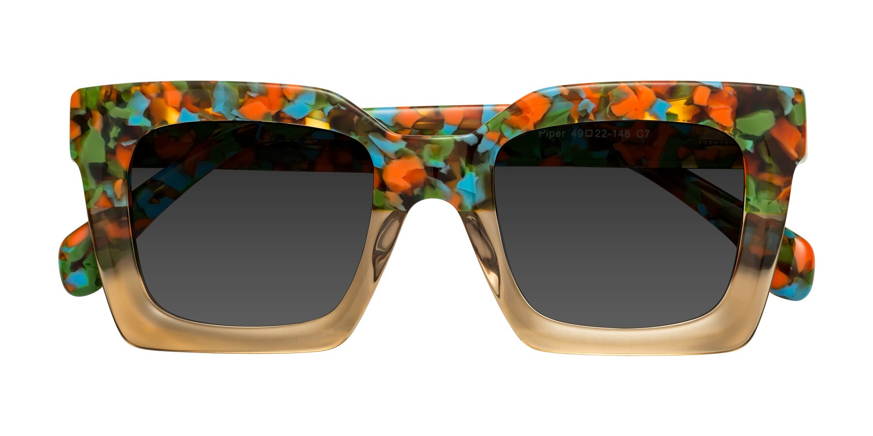 Folded Front of Piper in Floral-Amber with Gray Tinted Lenses