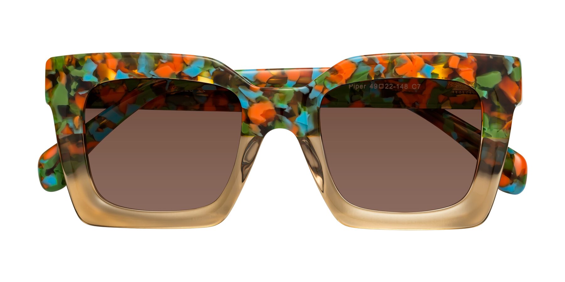 Folded Front of Piper in Floral-Amber with Brown Tinted Lenses
