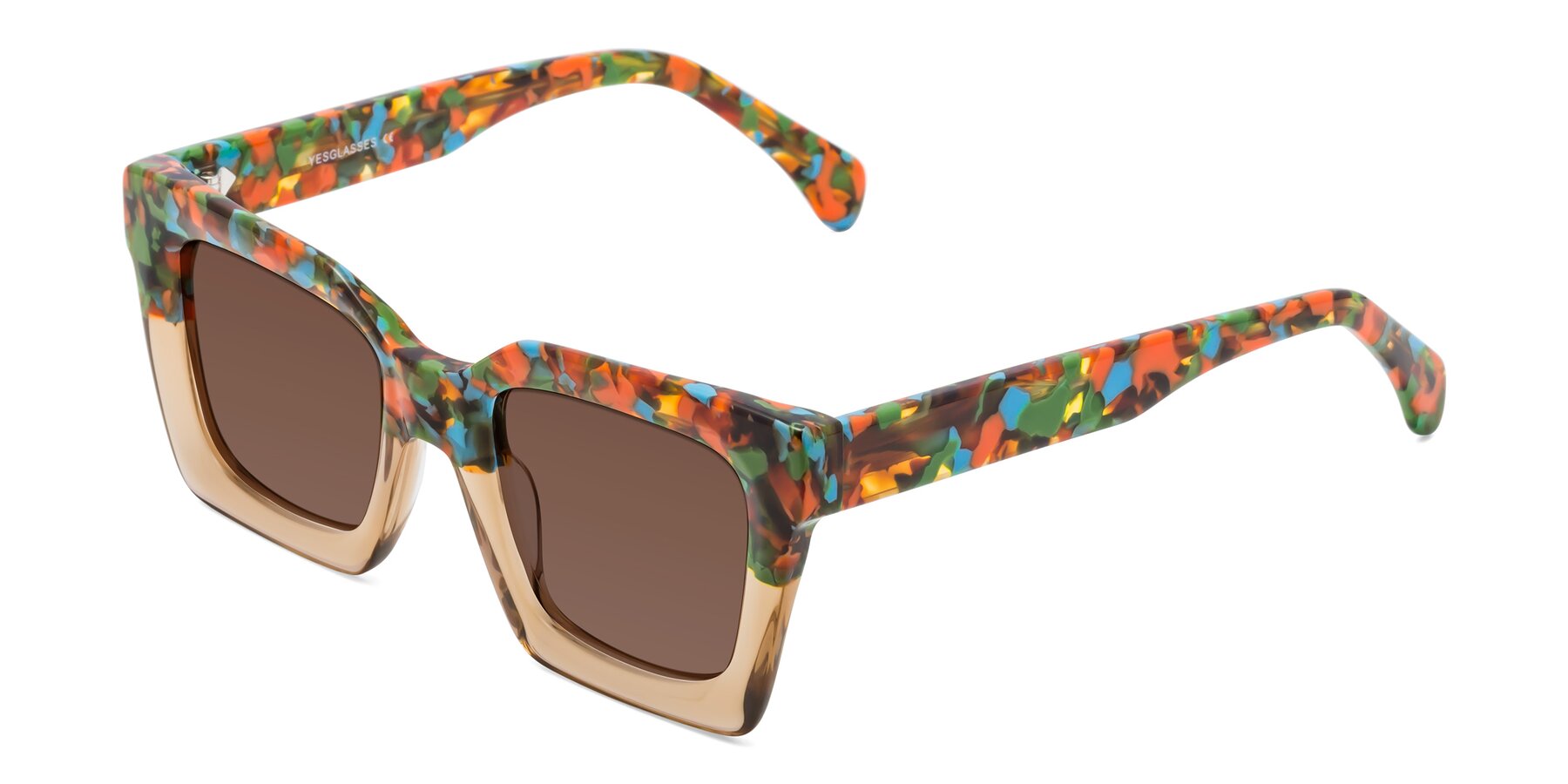 Angle of Piper in Floral-Amber with Brown Tinted Lenses