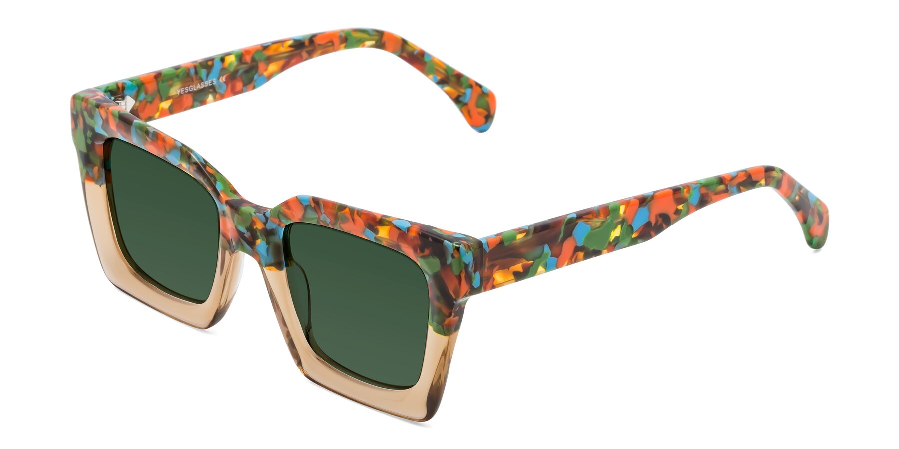 Angle of Piper in Floral-Amber with Green Tinted Lenses