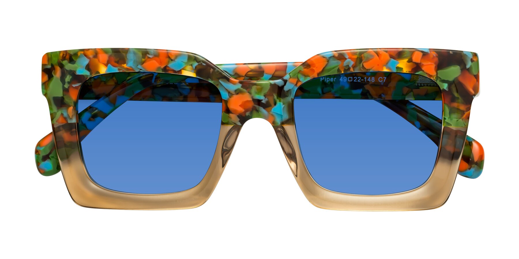 Folded Front of Piper in Floral-Amber with Blue Tinted Lenses