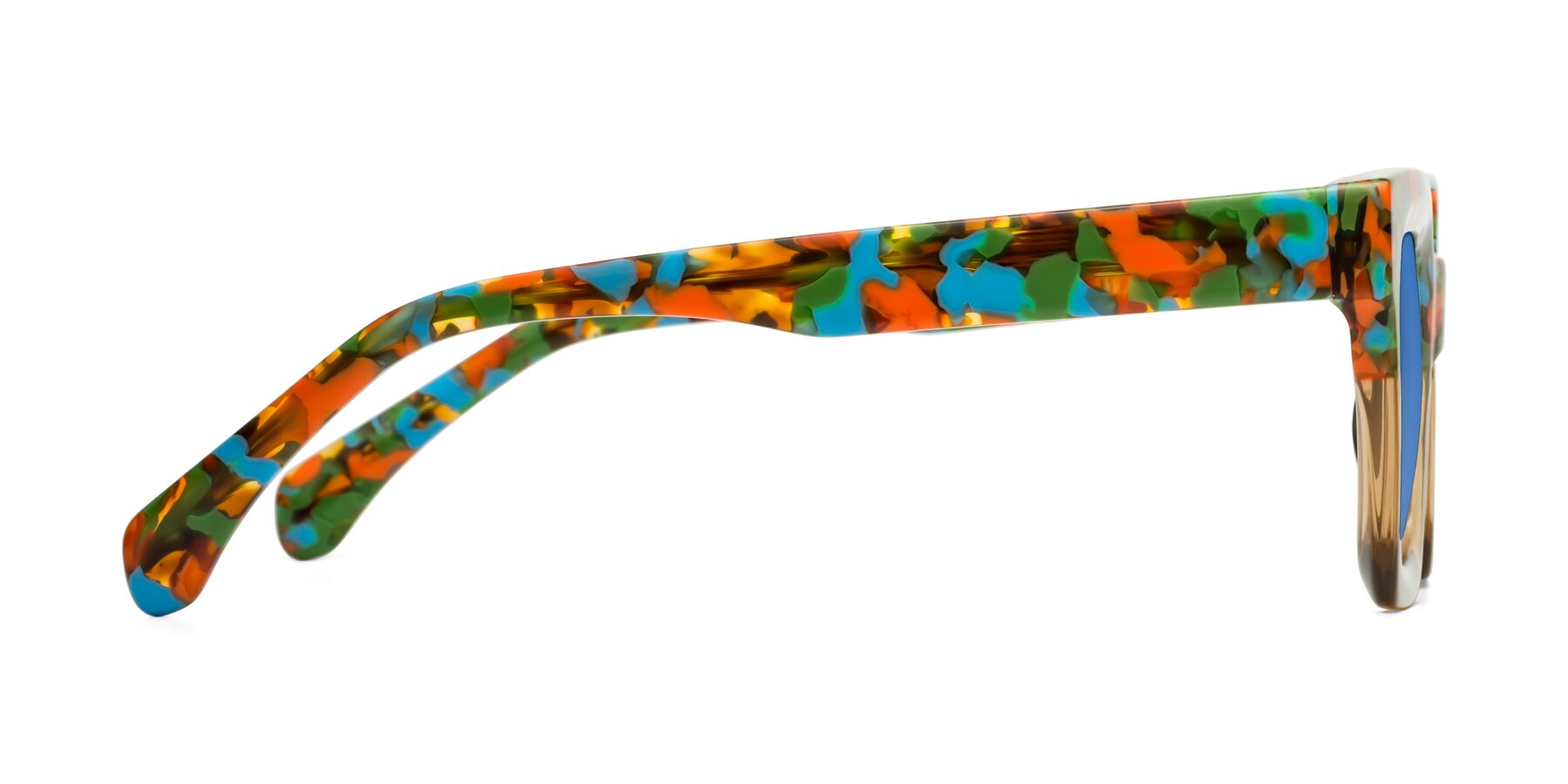 Side of Piper in Floral-Amber with Blue Tinted Lenses