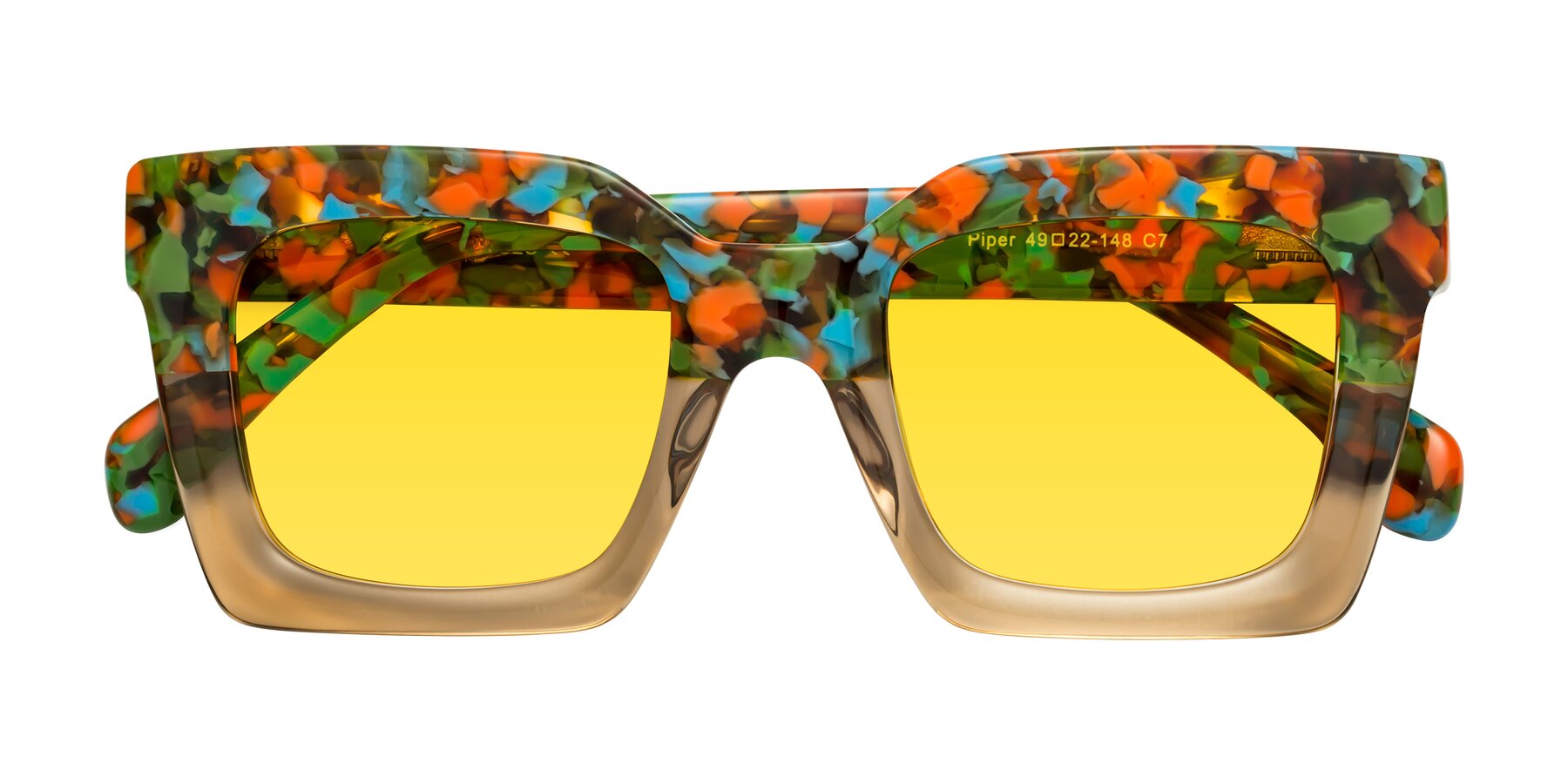 Folded Front of Piper in Floral-Amber with Yellow Tinted Lenses