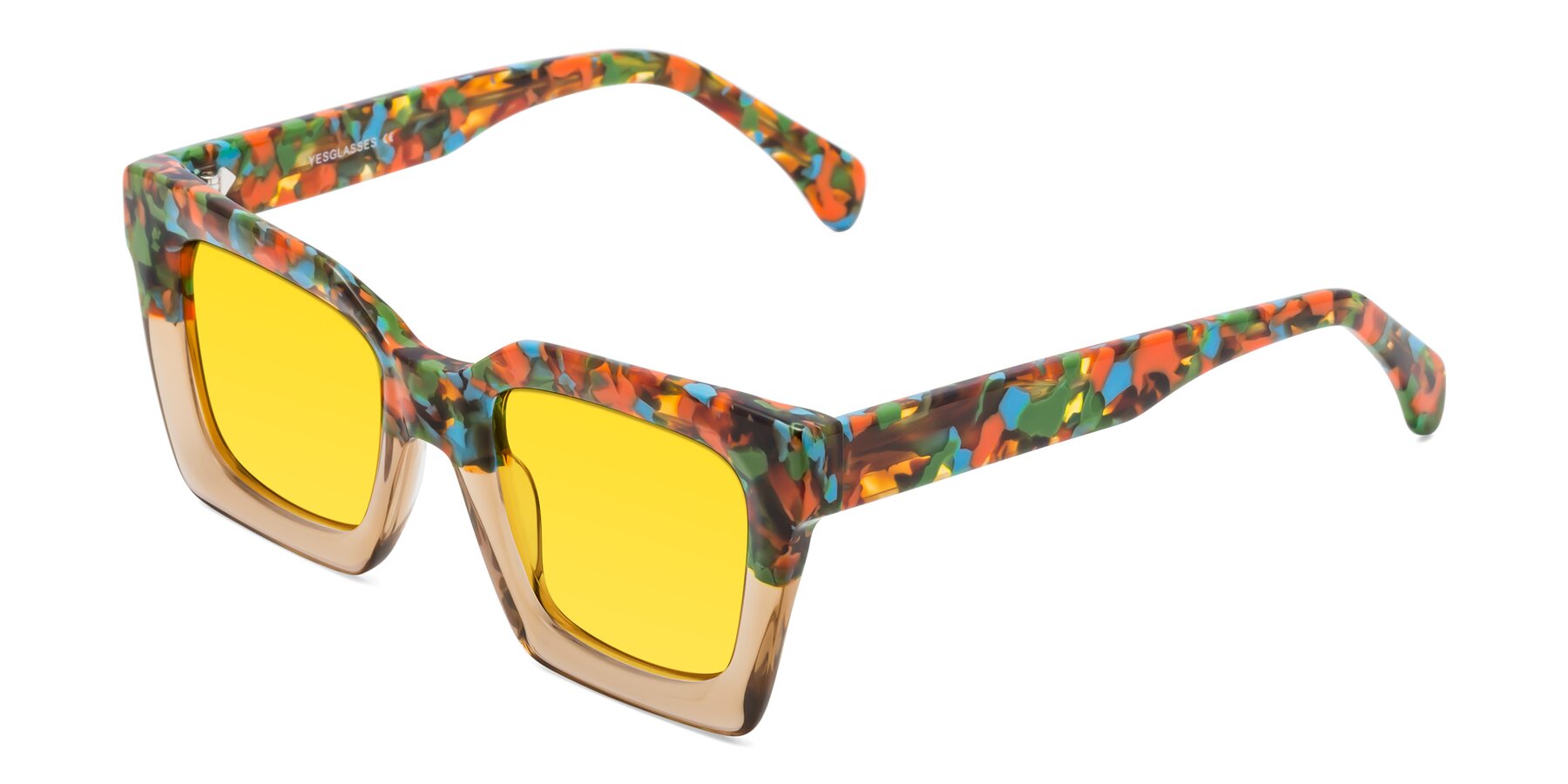Angle of Piper in Floral-Amber with Yellow Tinted Lenses