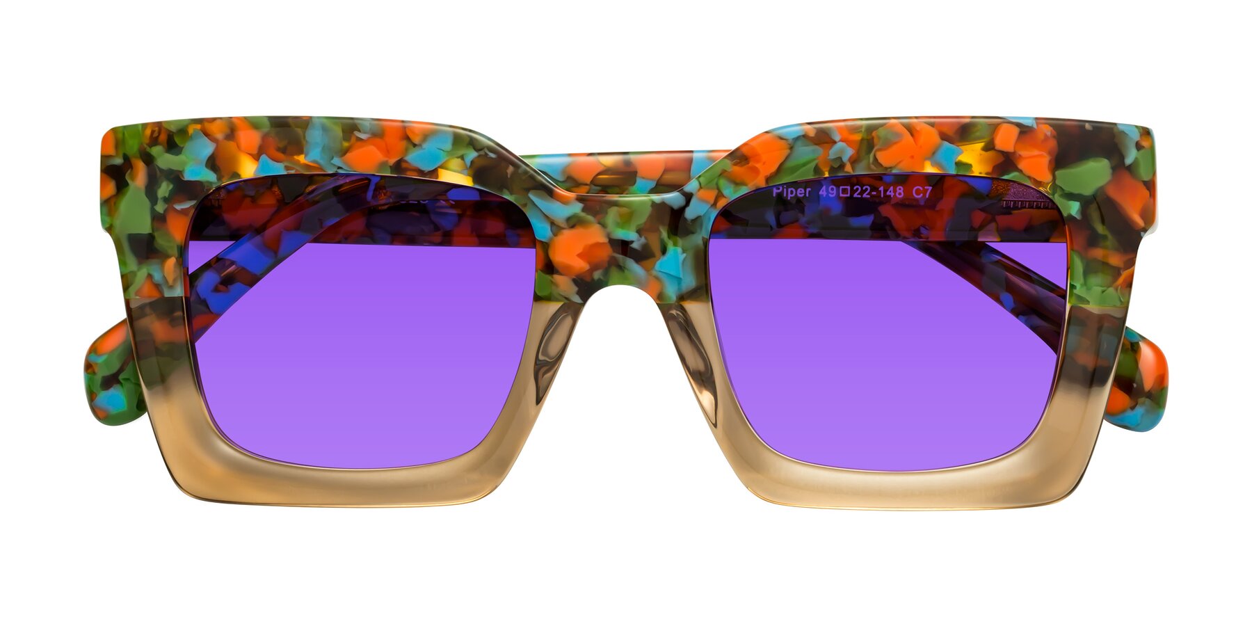 Folded Front of Piper in Floral-Amber with Purple Tinted Lenses