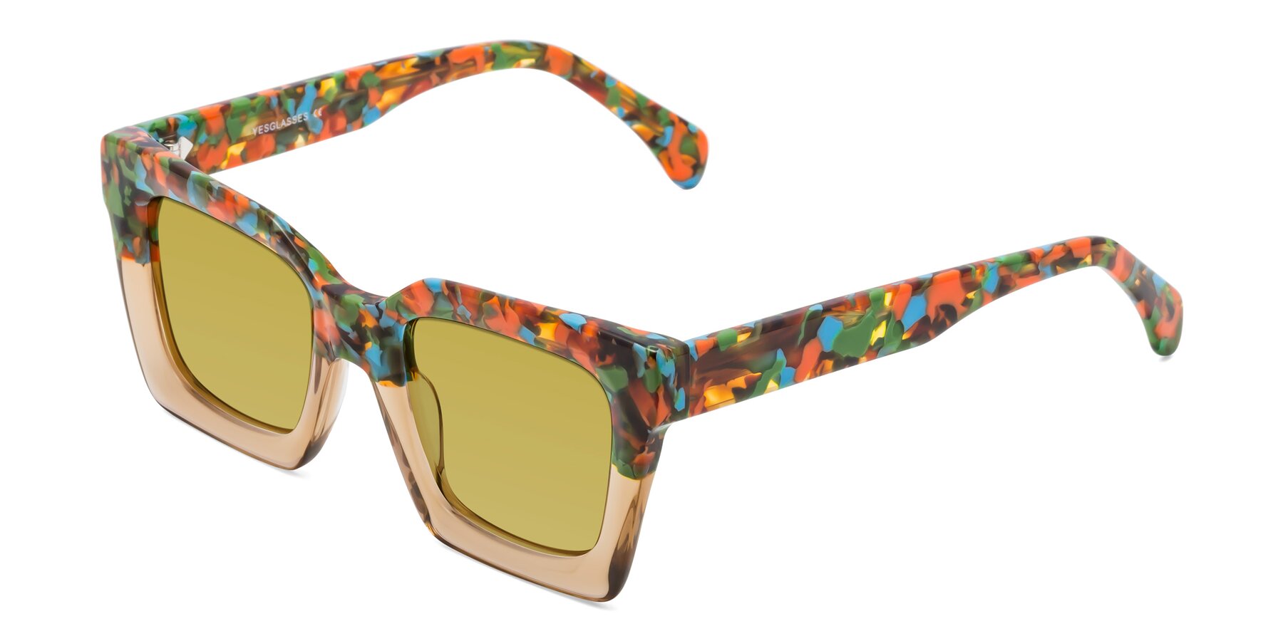 Angle of Piper in Floral-Amber with Champagne Tinted Lenses