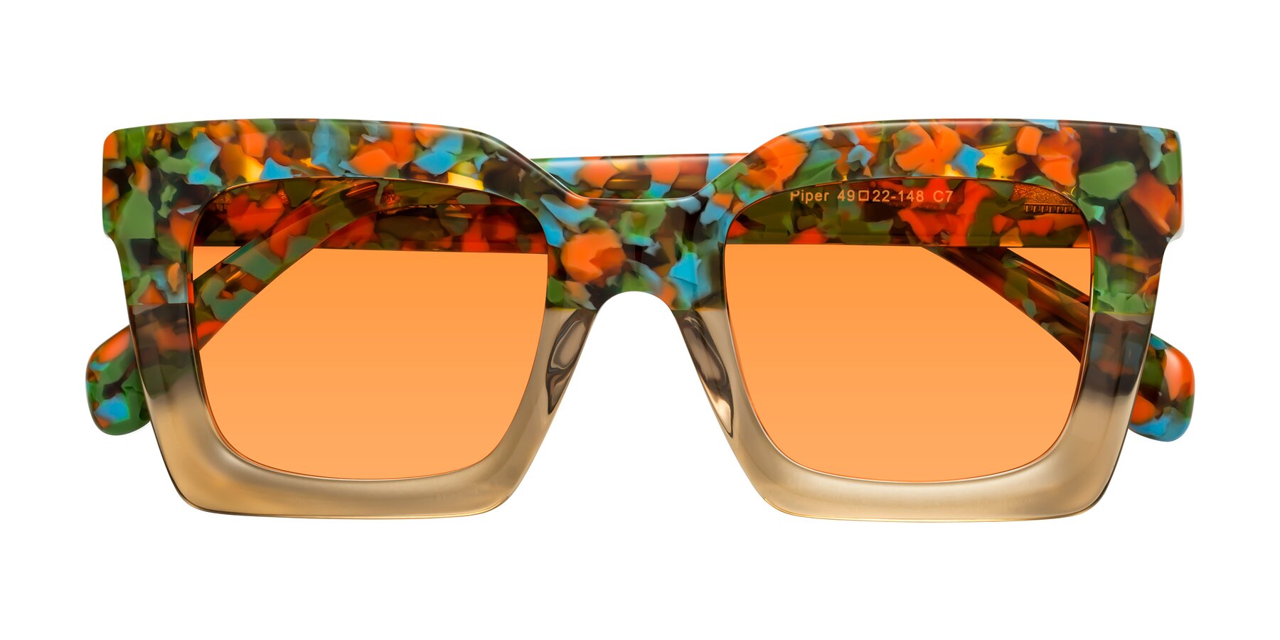 Folded Front of Piper in Floral-Amber with Orange Tinted Lenses