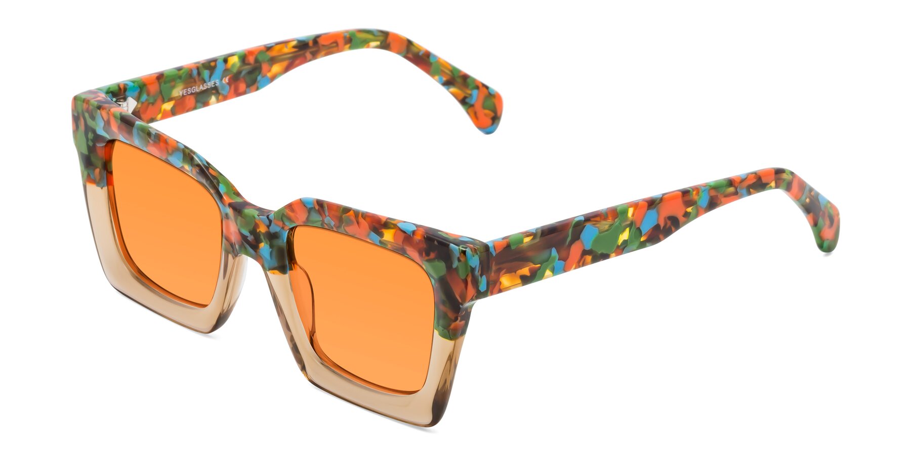 Angle of Piper in Floral-Amber with Orange Tinted Lenses
