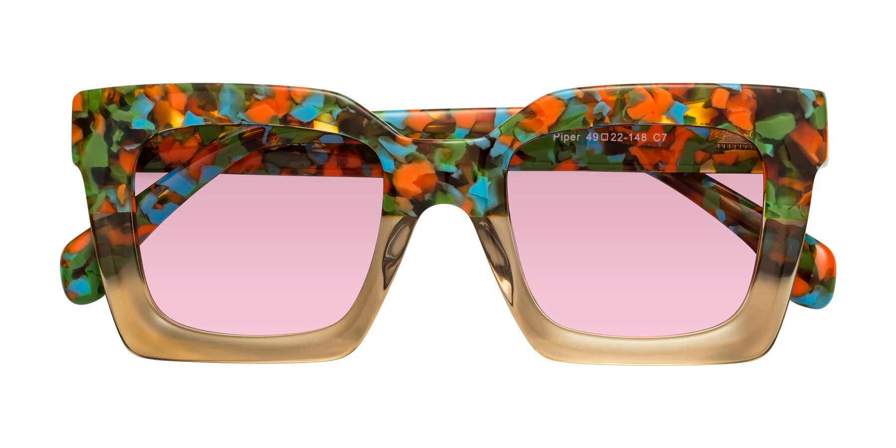 Folded Front of Piper in Floral-Amber with Light Wine Tinted Lenses