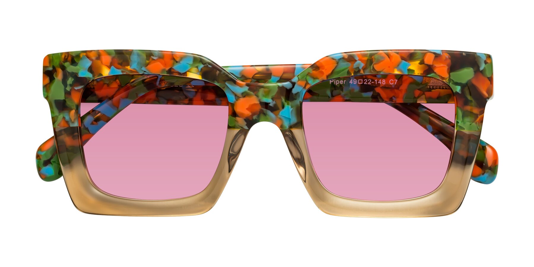 Folded Front of Piper in Floral-Amber with Medium Wine Tinted Lenses