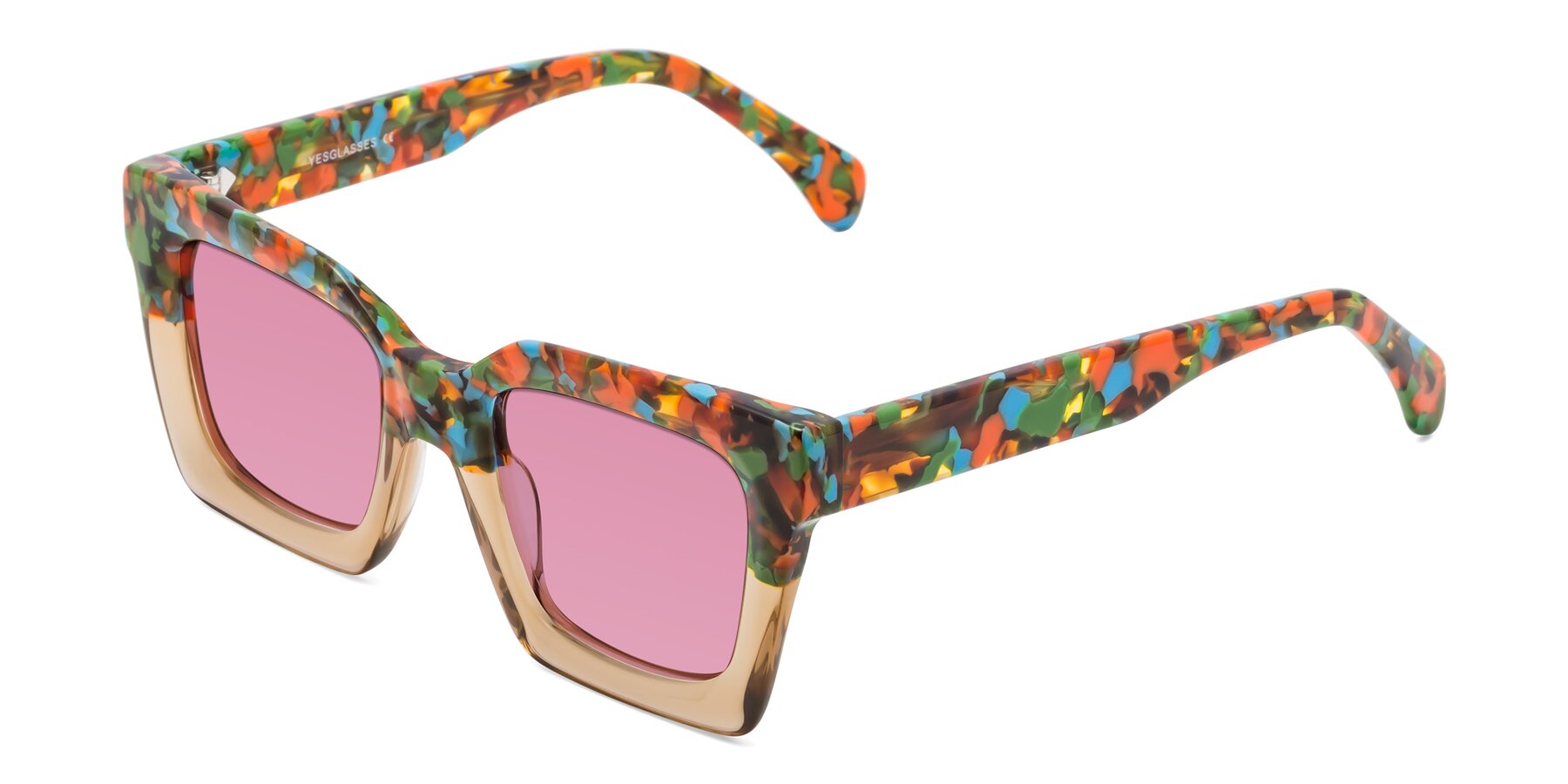 Angle of Piper in Floral-Amber with Medium Wine Tinted Lenses