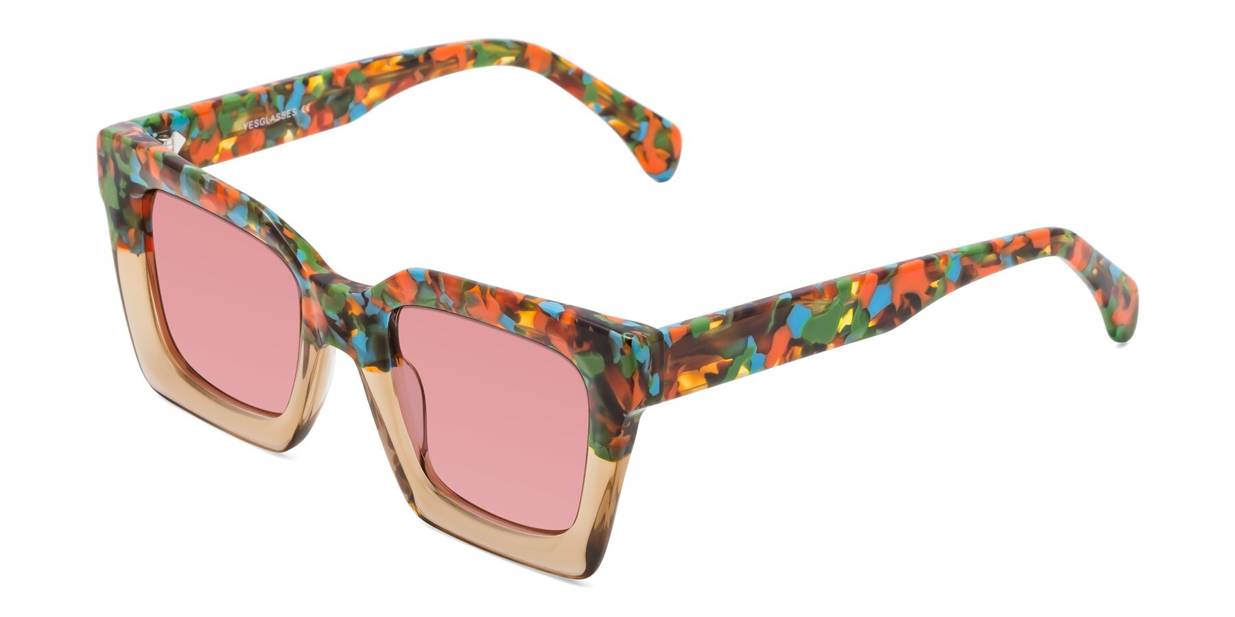 Angle of Piper in Floral-Amber with Medium Garnet Tinted Lenses