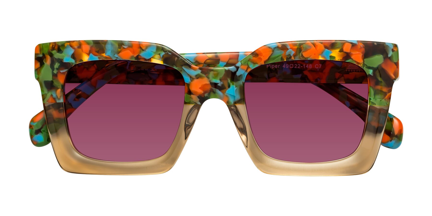 Folded Front of Piper in Floral-Amber with Wine Tinted Lenses