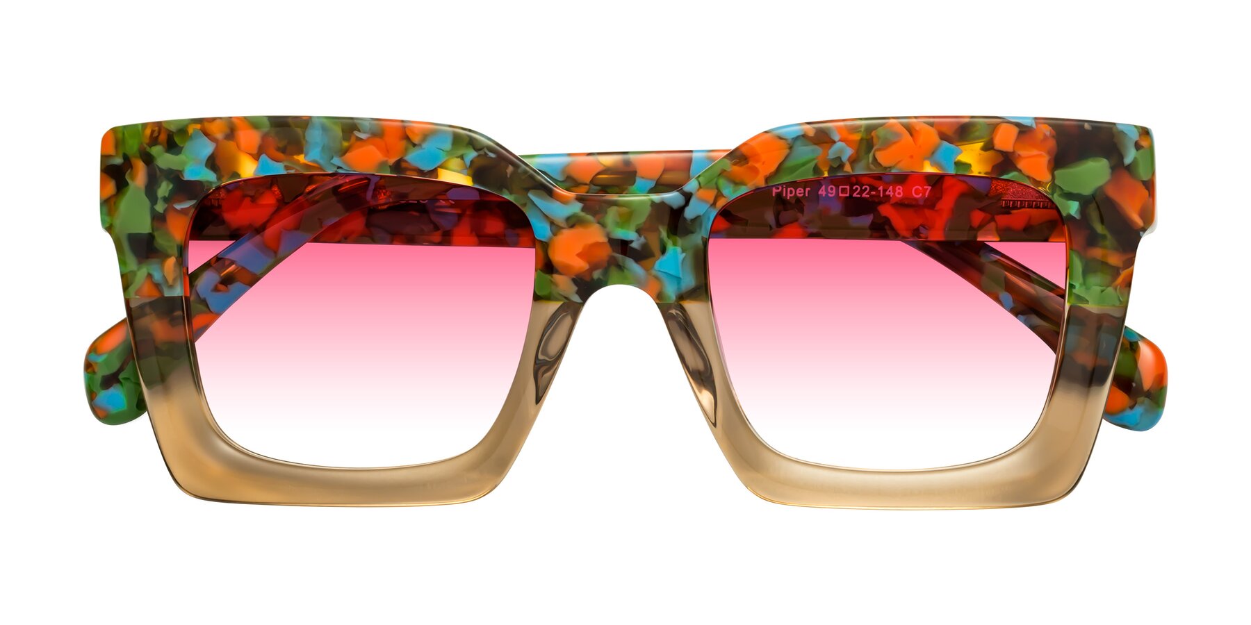 Folded Front of Piper in Floral-Amber with Pink Gradient Lenses