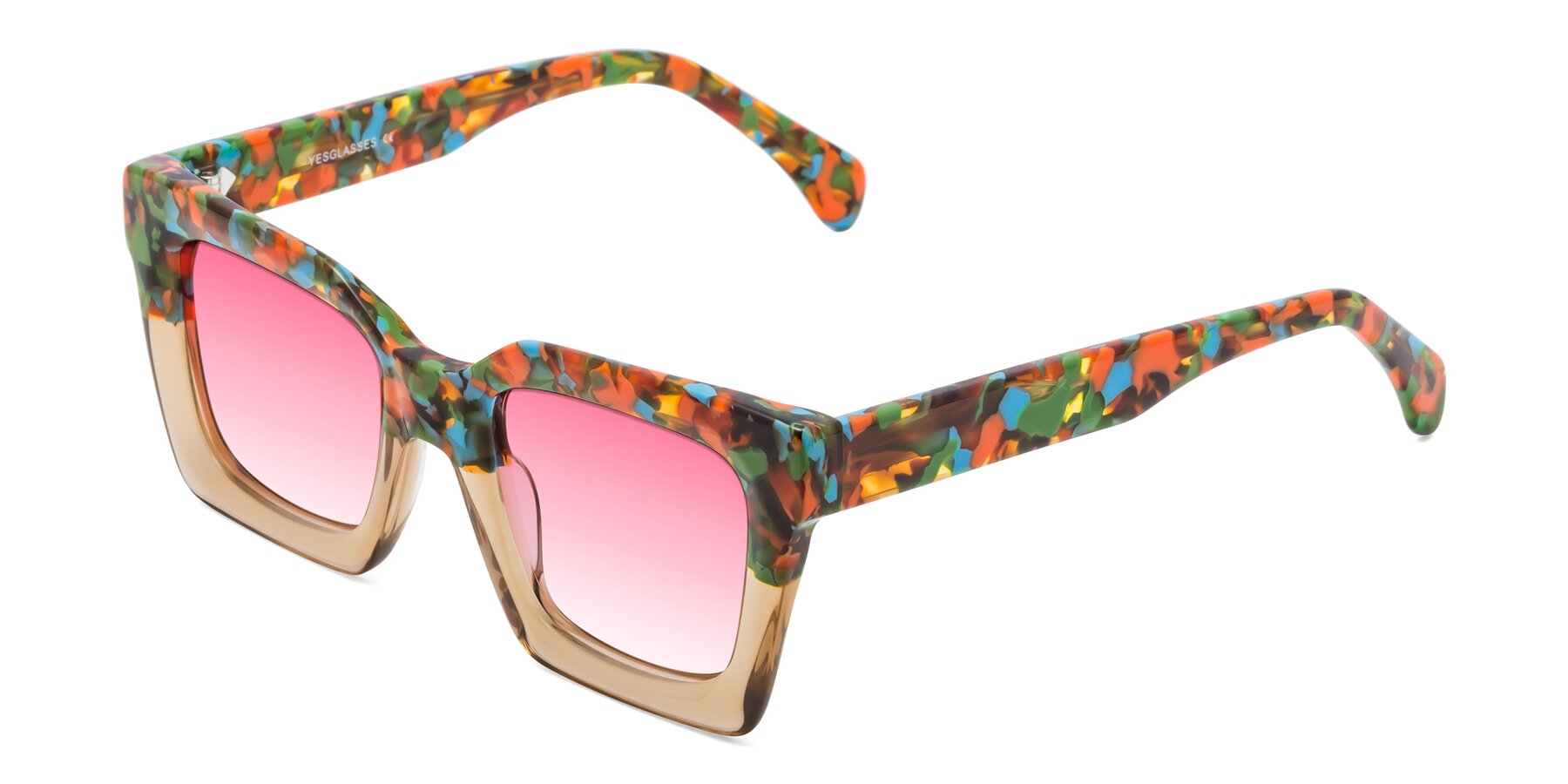 Angle of Piper in Floral-Amber with Pink Gradient Lenses