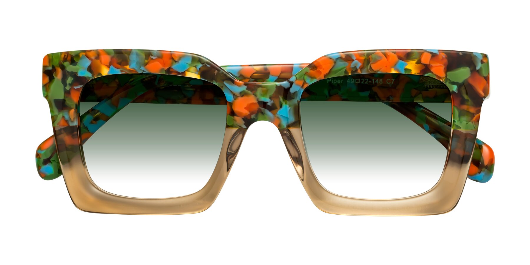 Folded Front of Piper in Floral-Amber with Green Gradient Lenses