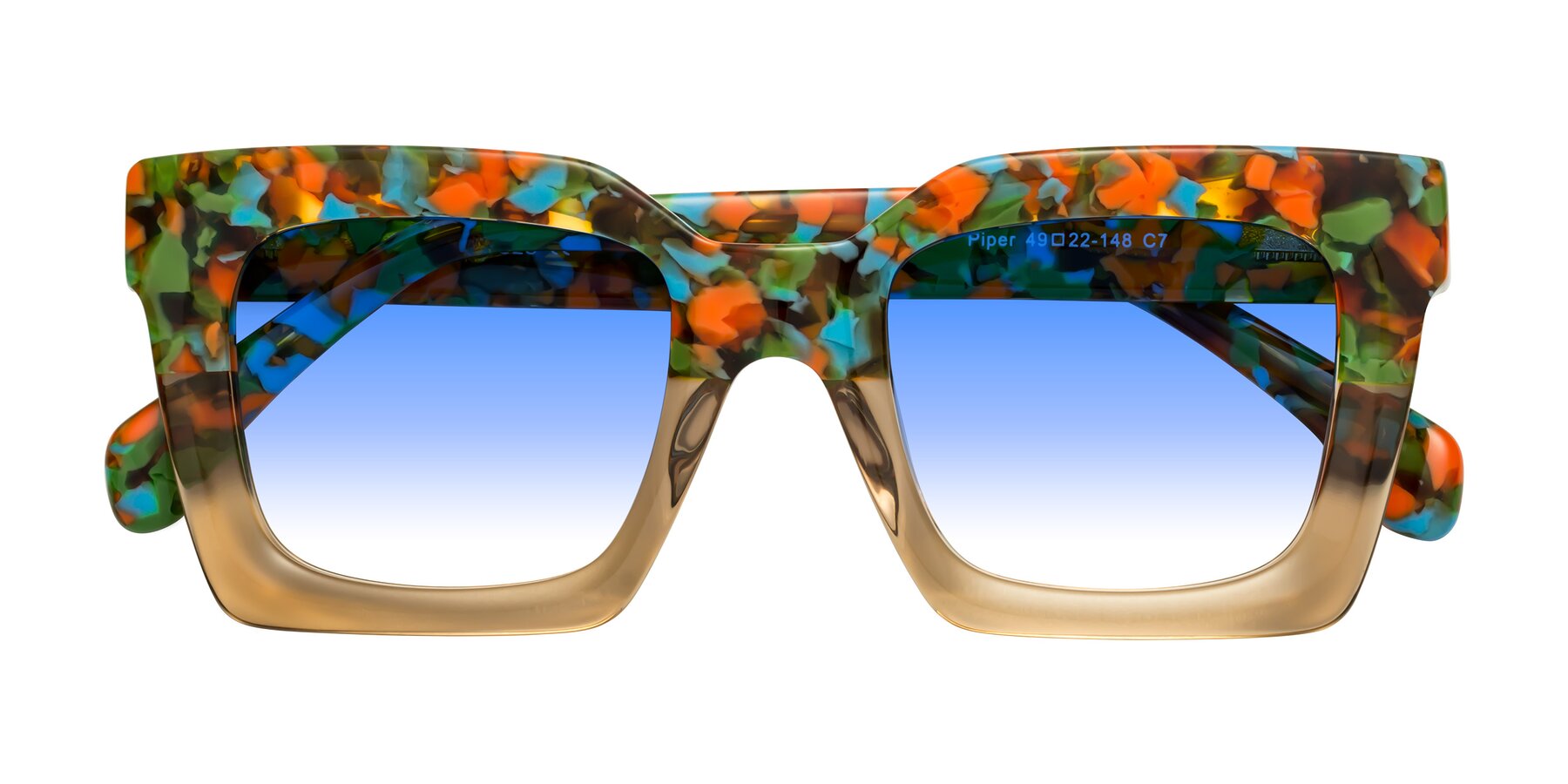 Folded Front of Piper in Floral-Amber with Blue Gradient Lenses