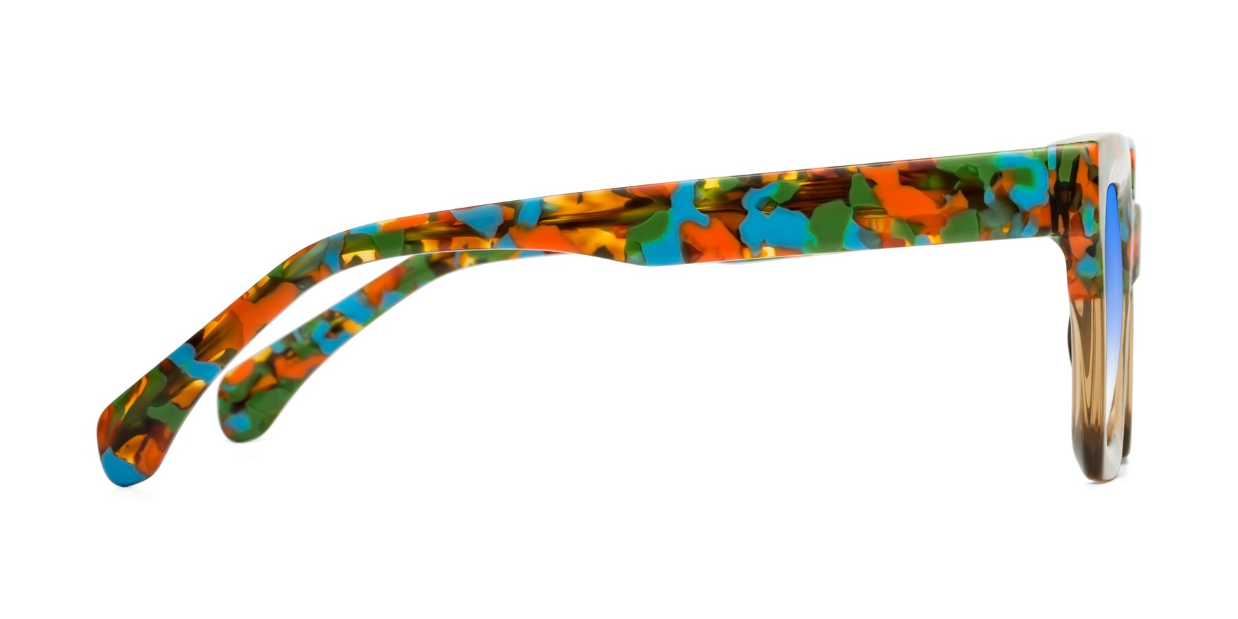 Side of Piper in Floral-Amber with Blue Gradient Lenses