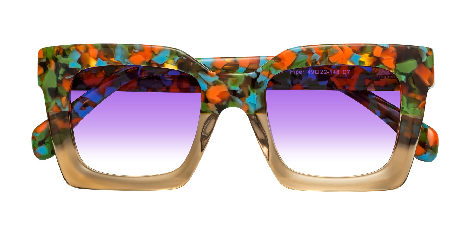 Folded Front of Piper in Floral-Amber with Purple Gradient Lenses