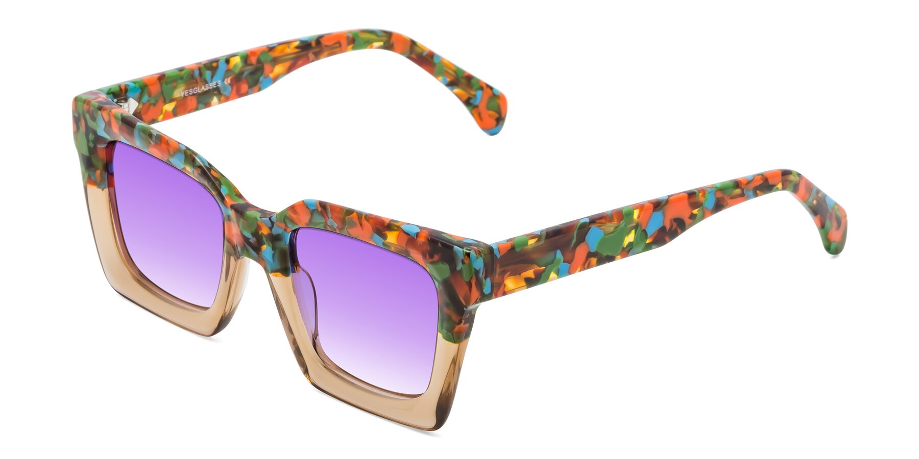 Angle of Piper in Floral-Amber with Purple Gradient Lenses