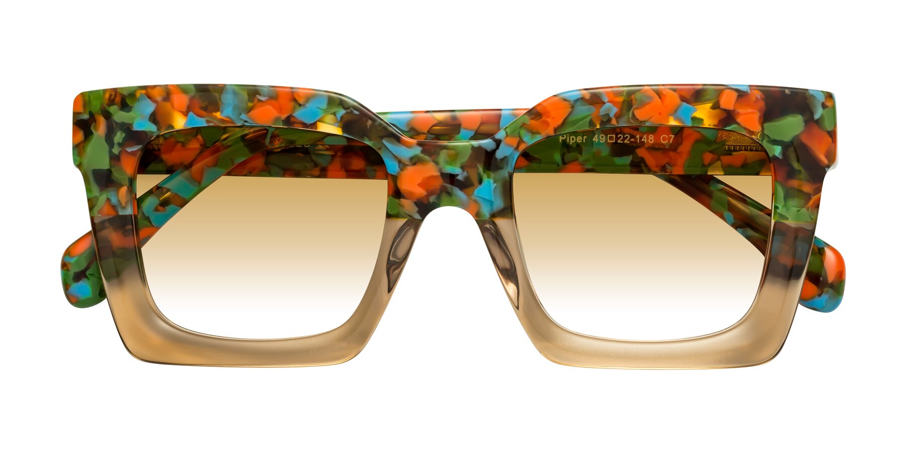 Folded Front of Piper in Floral-Amber with Champagne Gradient Lenses