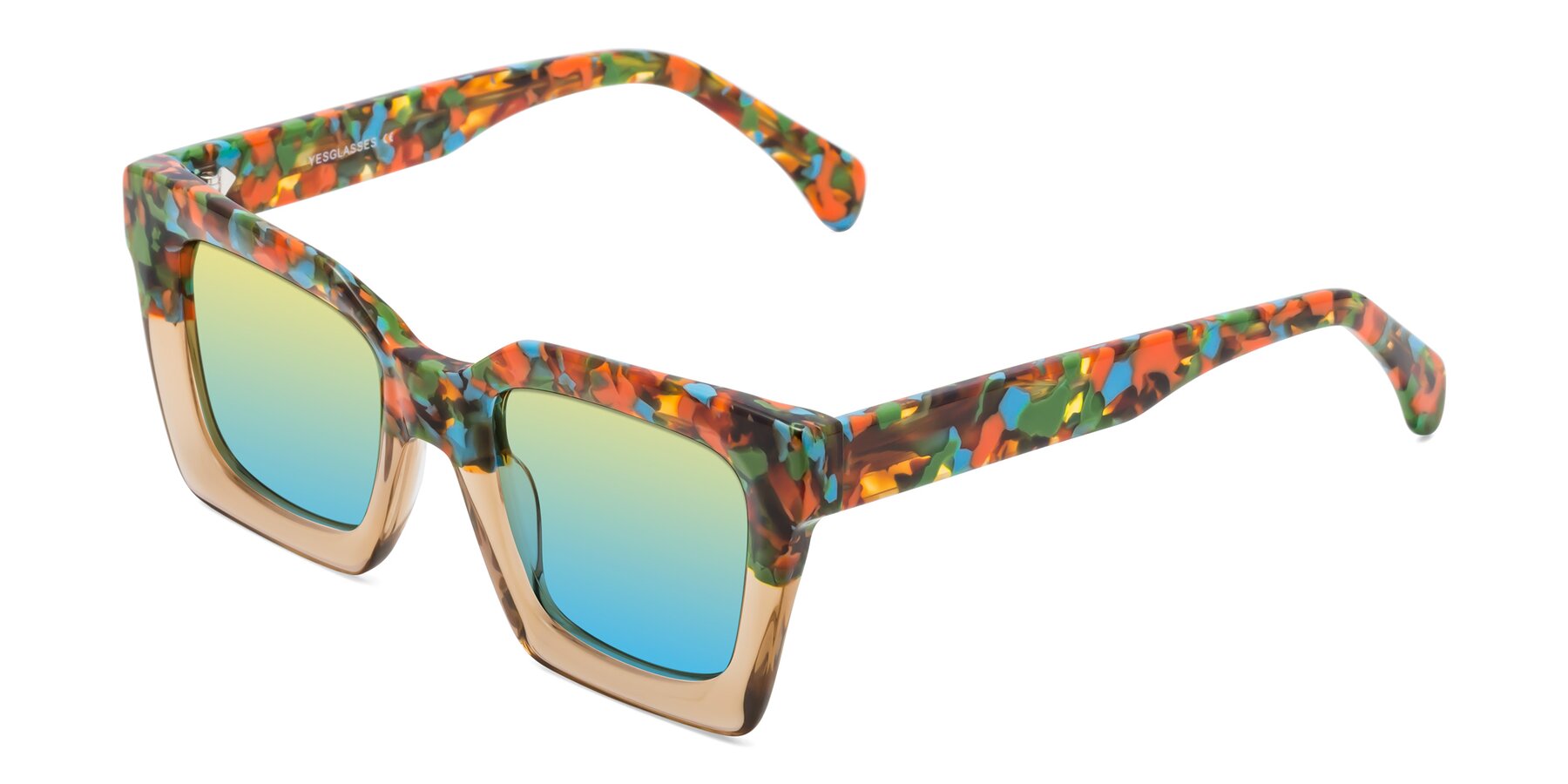 Angle of Piper in Floral-Amber with Yellow / Blue Gradient Lenses