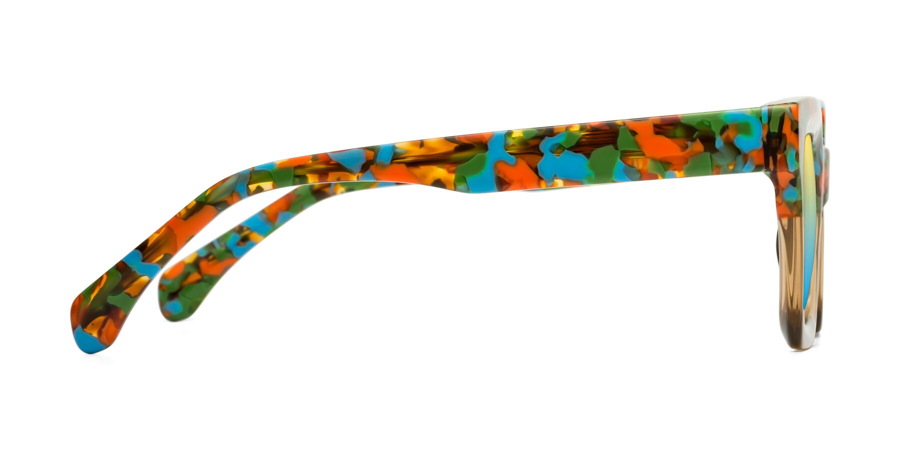 Side of Piper in Floral-Amber with Yellow / Blue Gradient Lenses