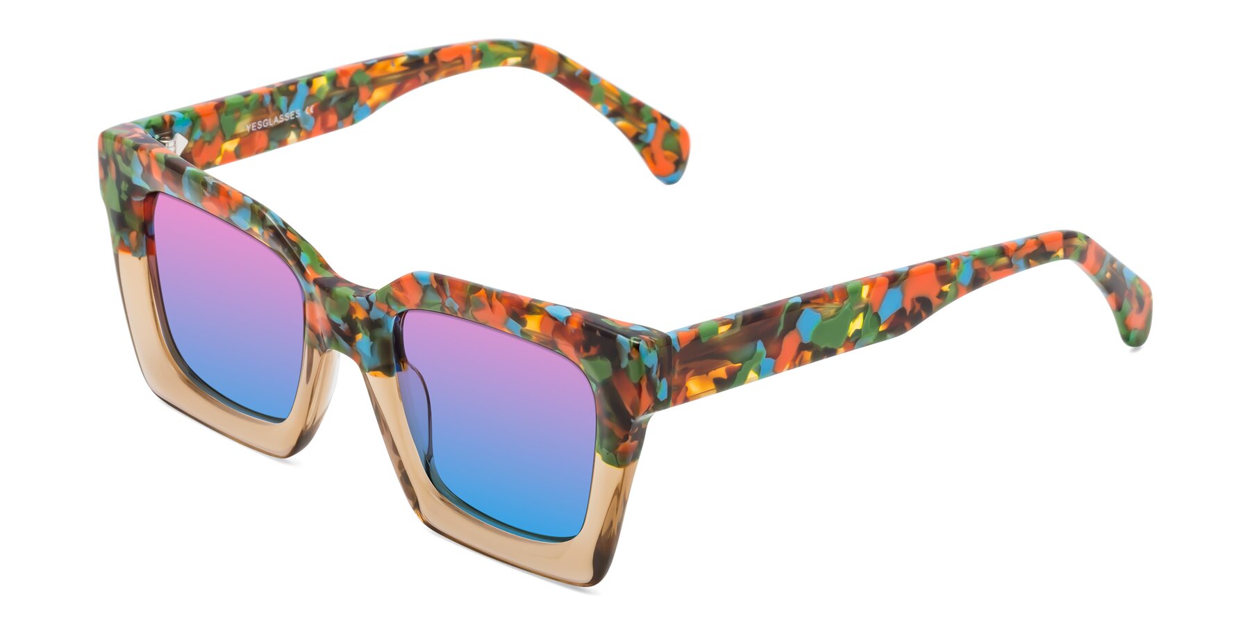 Angle of Piper in Floral-Amber with Pink / Blue Gradient Lenses