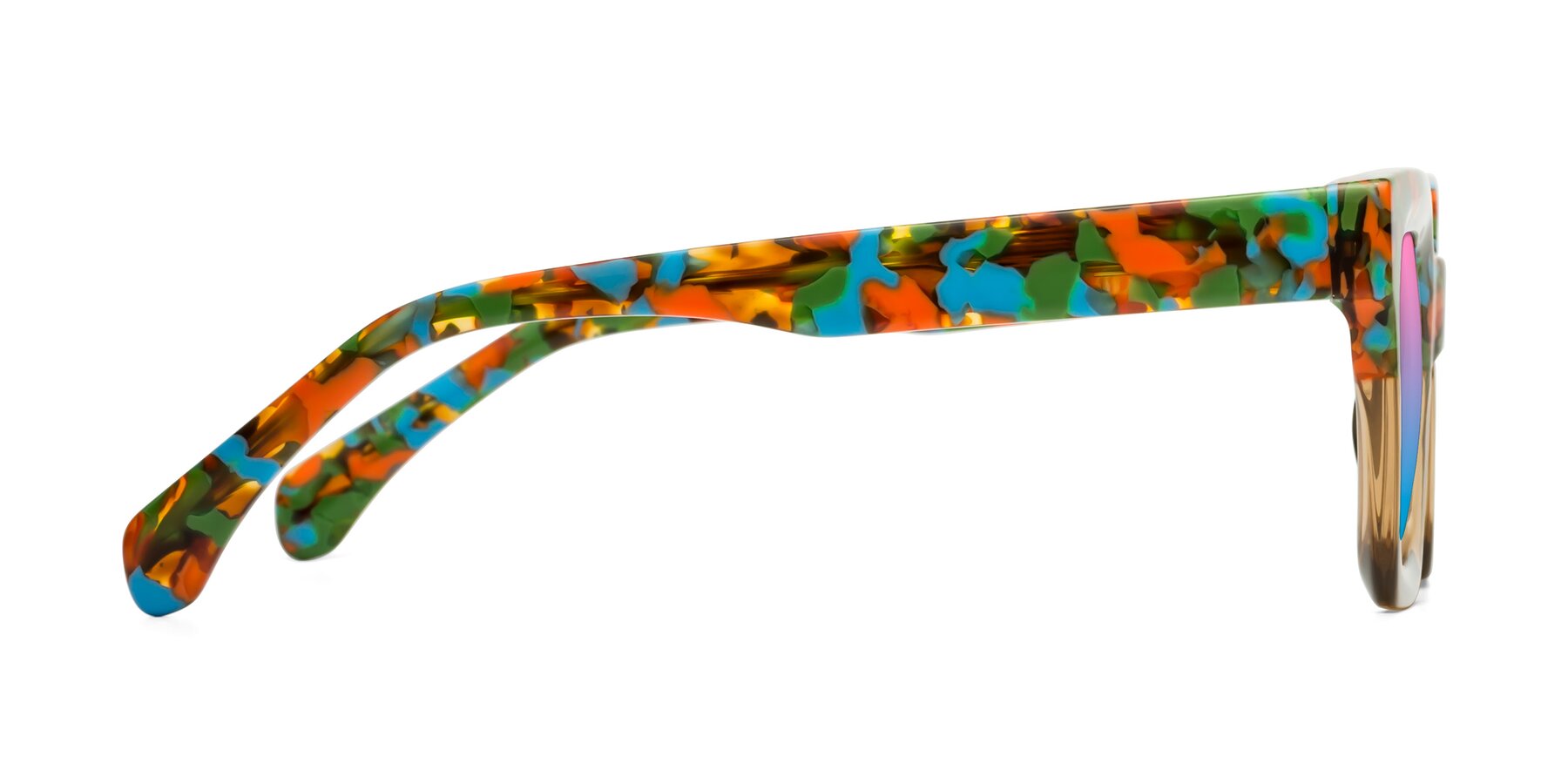Side of Piper in Floral-Amber with Pink / Blue Gradient Lenses