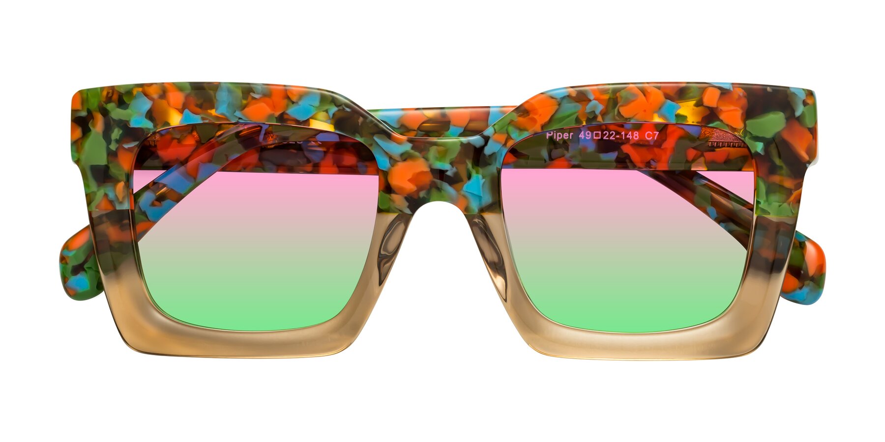 Folded Front of Piper in Floral-Amber with Pink / Green Gradient Lenses