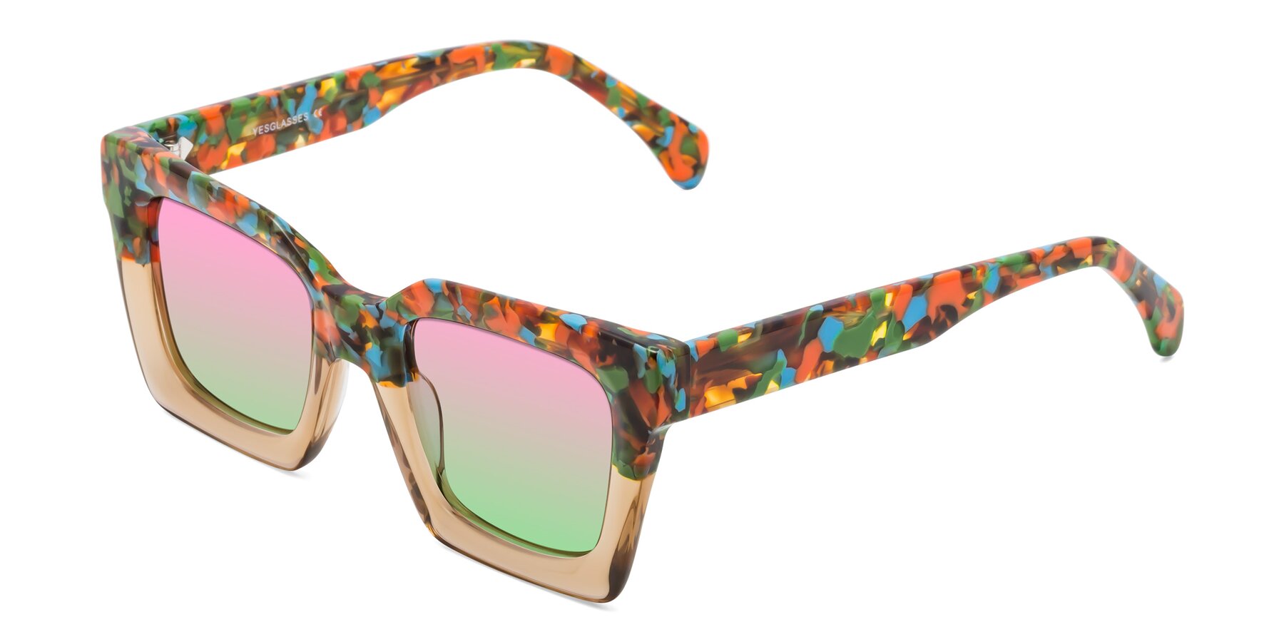 Angle of Piper in Floral-Amber with Pink / Green Gradient Lenses