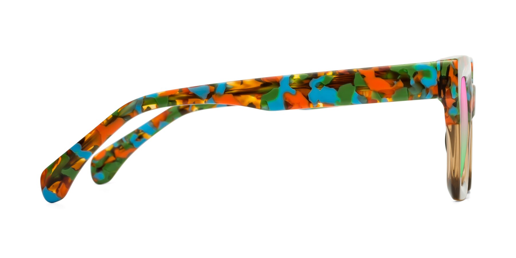 Side of Piper in Floral-Amber with Pink / Green Gradient Lenses