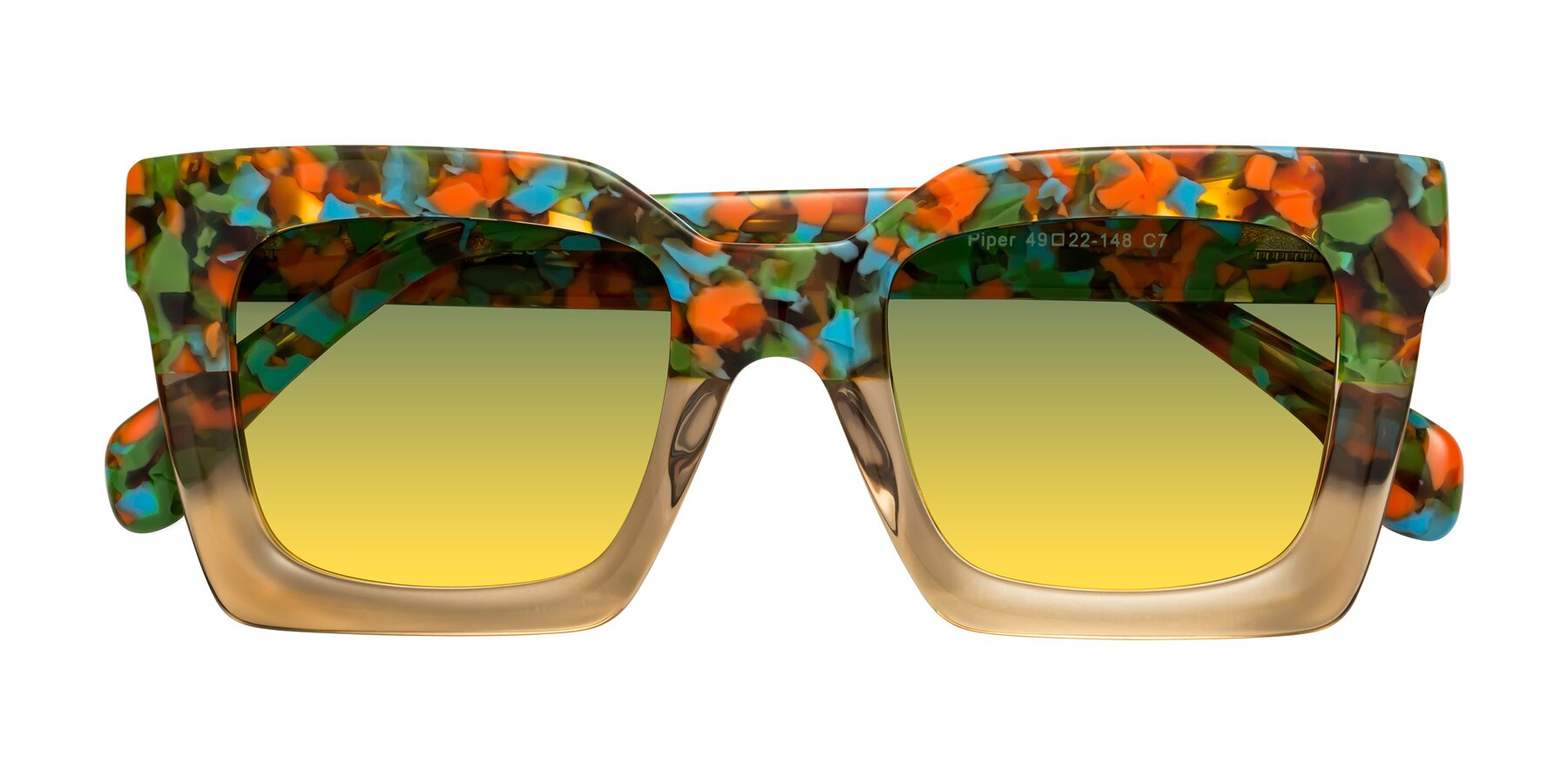 Folded Front of Piper in Floral-Amber with Green / Yellow Gradient Lenses