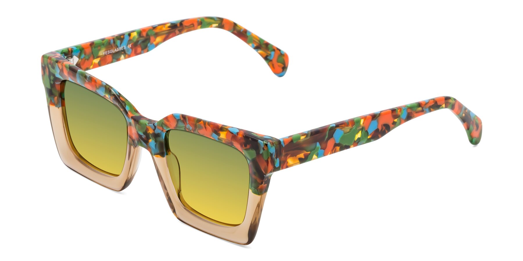 Angle of Piper in Floral-Amber with Green / Yellow Gradient Lenses