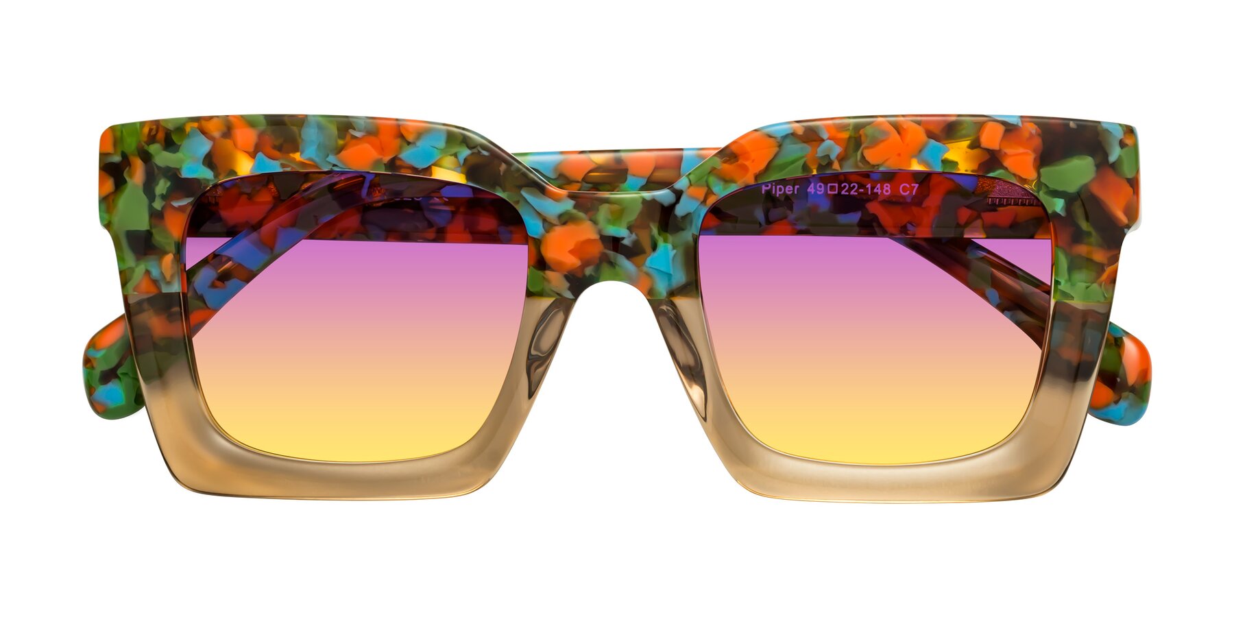 Folded Front of Piper in Floral-Amber with Purple / Yellow Gradient Lenses
