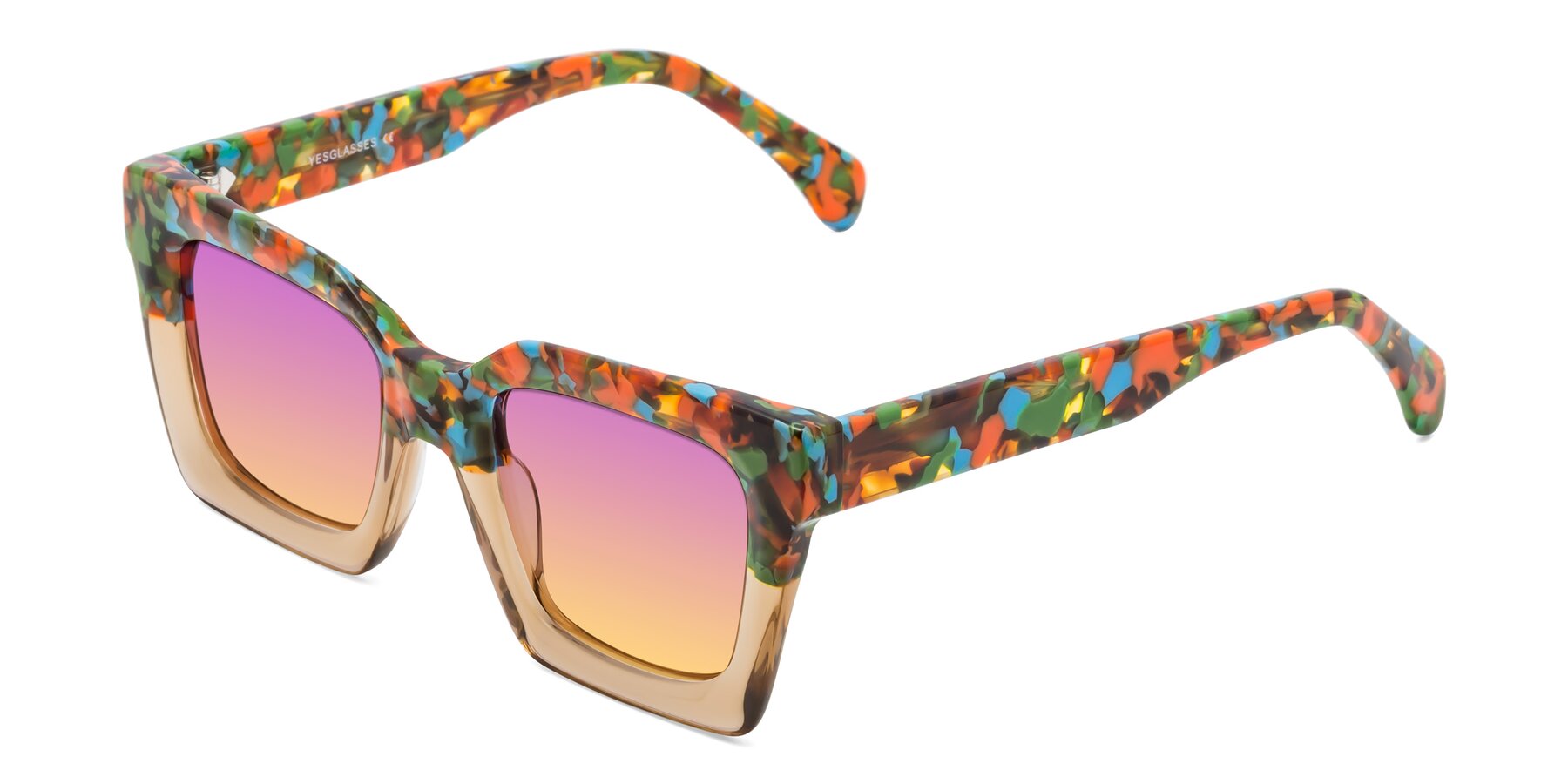 Angle of Piper in Floral-Amber with Purple / Yellow Gradient Lenses