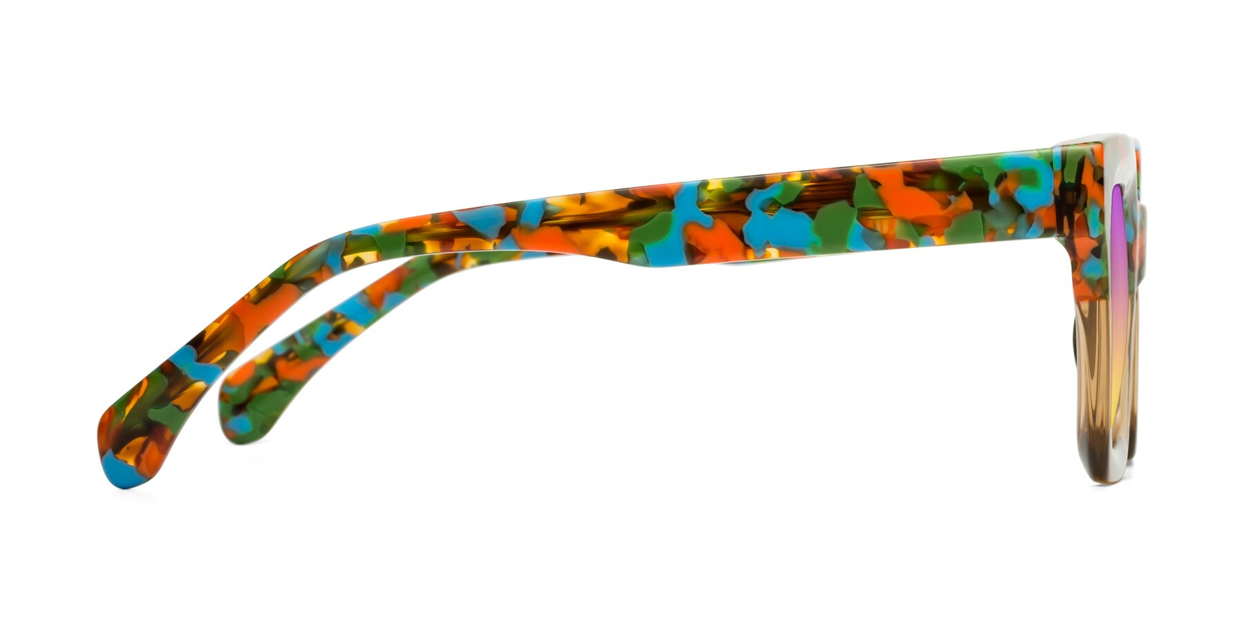 Side of Piper in Floral-Amber with Purple / Yellow Gradient Lenses