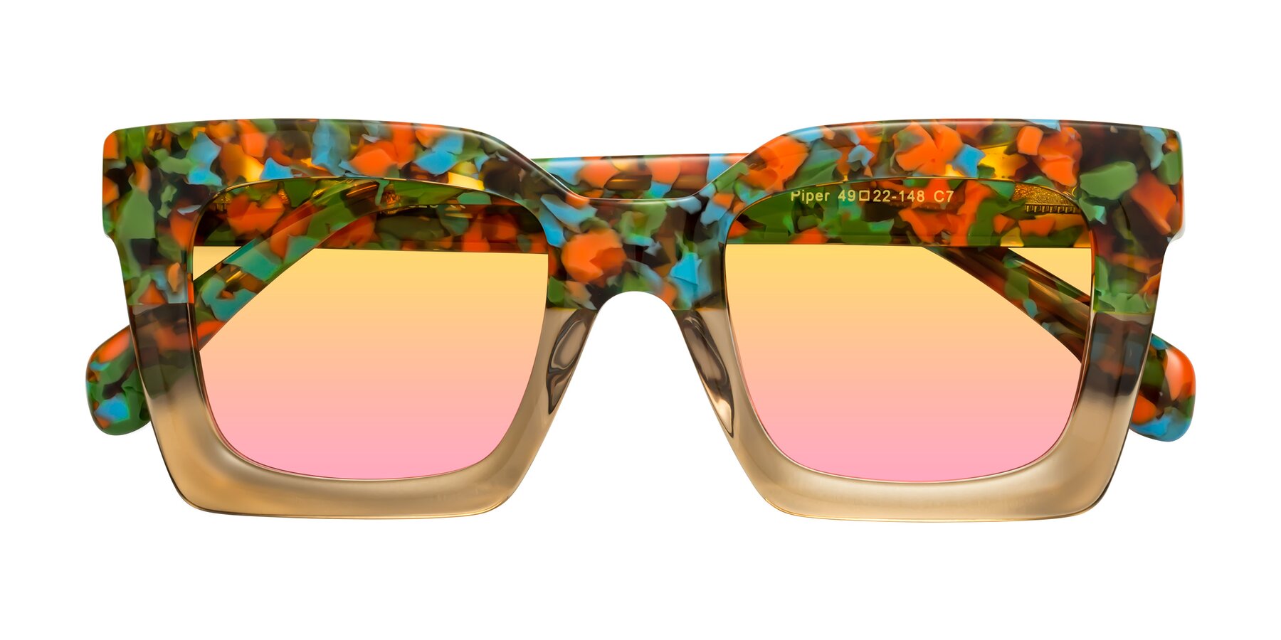 Folded Front of Piper in Floral-Amber with Yellow / Pink Gradient Lenses