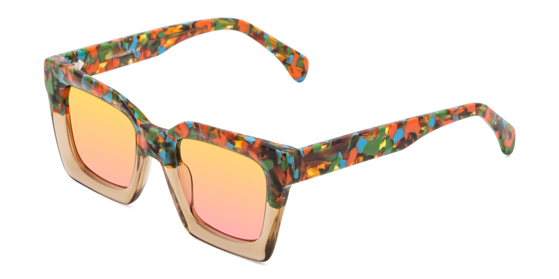 Angle of Piper in Floral-Amber with Yellow / Pink Gradient Lenses