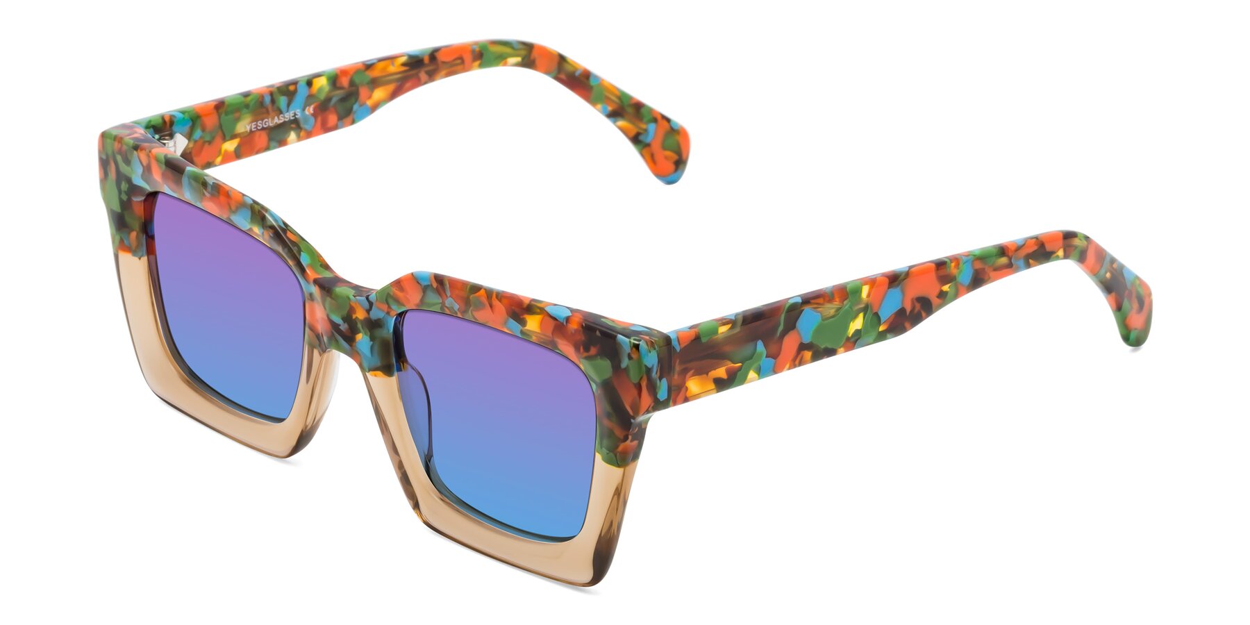 Angle of Piper in Floral-Amber with Purple / Blue Gradient Lenses