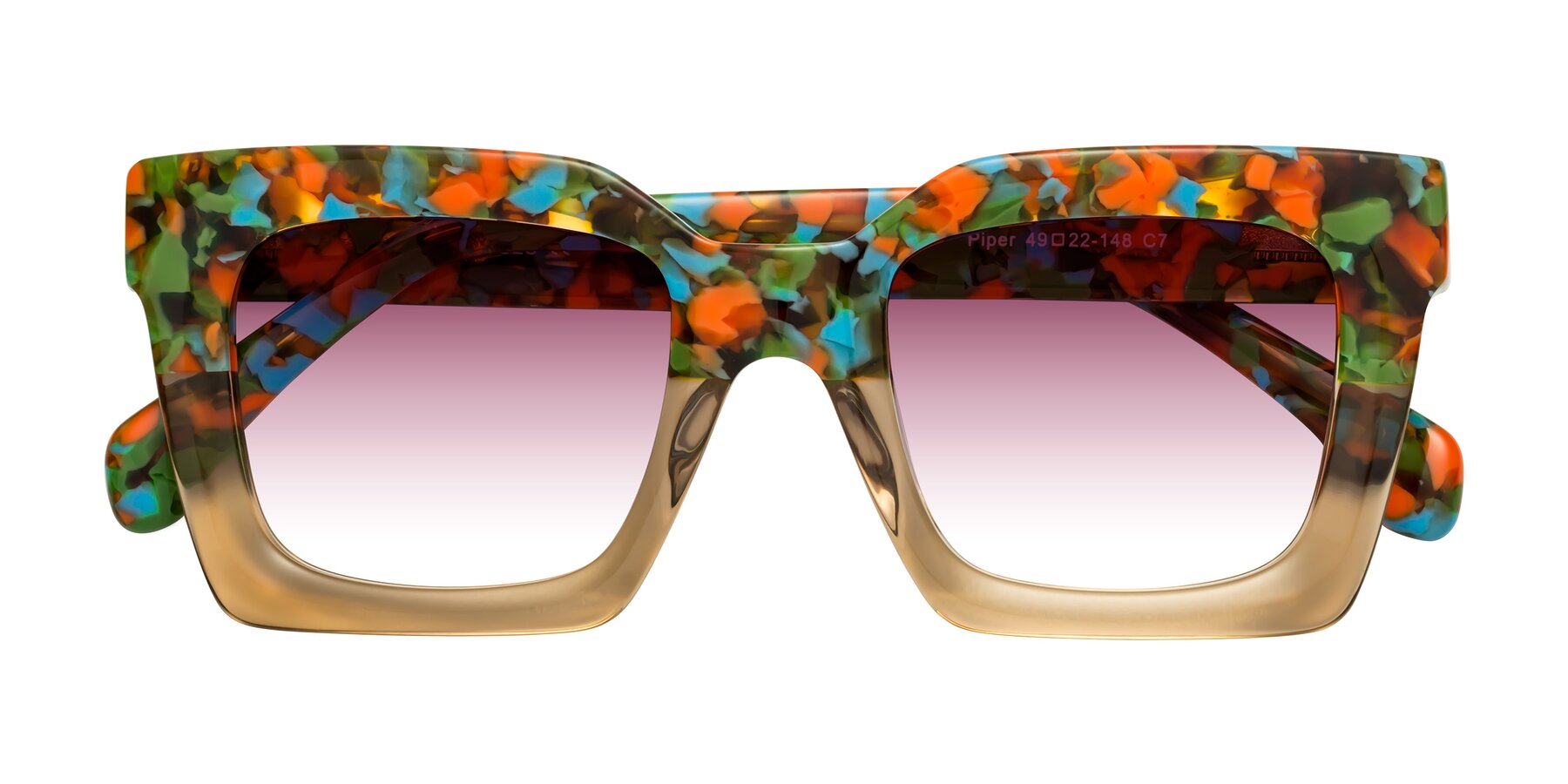 Folded Front of Piper in Floral-Amber with Wine Gradient Lenses