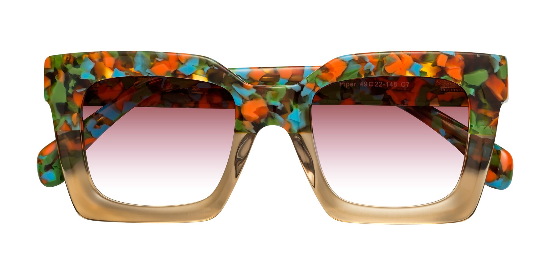 Folded Front of Piper in Floral-Amber with Garnet Gradient Lenses