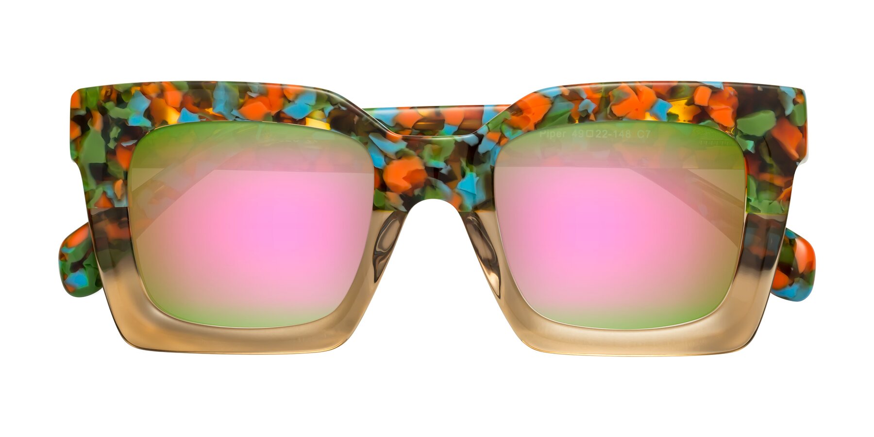 Folded Front of Piper in Floral-Amber with Pink Mirrored Lenses