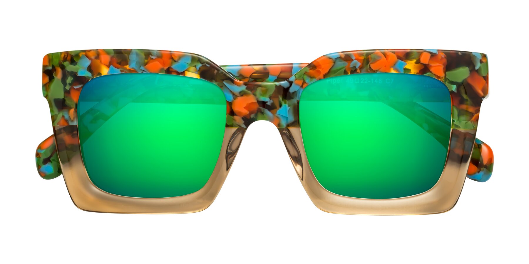 Folded Front of Piper in Floral-Amber with Green Mirrored Lenses