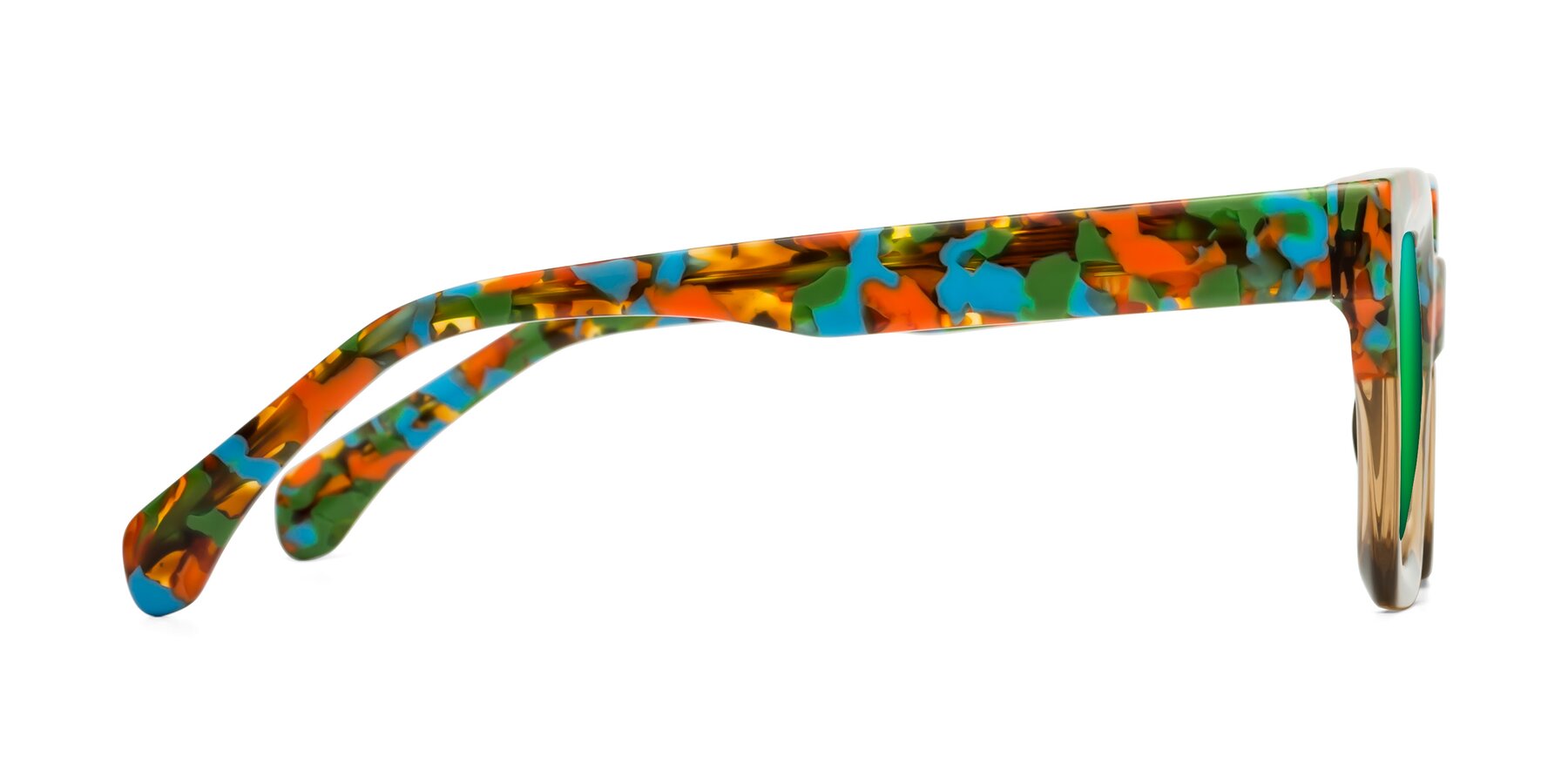 Side of Piper in Floral-Amber with Green Mirrored Lenses