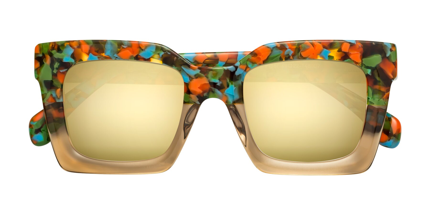 Folded Front of Piper in Floral-Amber with Gold Mirrored Lenses